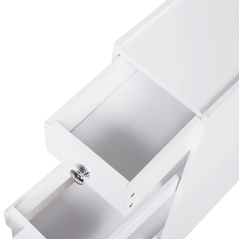 Meuble de rangement étroit coulissant pour salle de bain avec tiroirs – Blanc, MDF, Poignées chromées, Autonome