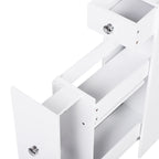 Meuble de rangement étroit coulissant pour salle de bain avec tiroirs – Blanc, MDF, Poignées chromées, Autonome