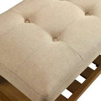 Banc rembourré capitonné avec étagère à lattes – Beige et chêne, pieds coniques, 1 place