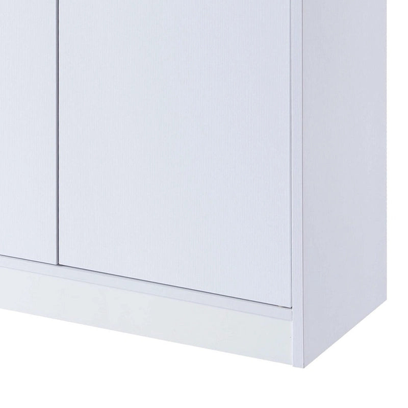 Meuble à chaussures 2 portes avec 2 tiroirs et 5 étagères – Blanc, dessus en bois, peut contenir jusqu'à 15 paires
