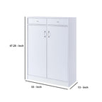 Meuble à chaussures 2 portes avec 2 tiroirs et 5 étagères – Blanc, dessus en bois, peut contenir jusqu'à 15 paires