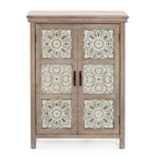 Armoire de rangement 2 portes en bois avec panneaux métalliques – Marron vieilli, style ferme