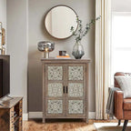 Armoire de rangement 2 portes en bois avec panneaux métalliques – Marron vieilli, style ferme