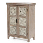 Armoire de rangement 2 portes en bois avec panneaux métalliques – Marron vieilli, style ferme