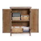 Armoire de rangement 2 portes en bois avec panneaux métalliques – Marron vieilli, style ferme