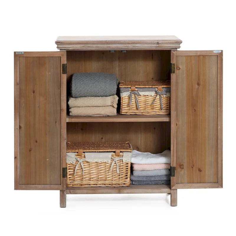Armoire de rangement 2 portes en bois avec panneaux métalliques – Marron vieilli, style ferme