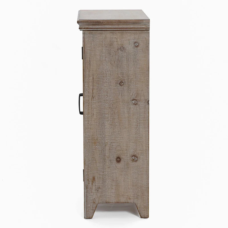 Armoire de rangement 2 portes en bois avec panneaux métalliques – Marron vieilli, style ferme