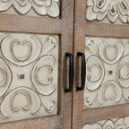 Armoire de rangement 2 portes en bois avec panneaux métalliques – Marron vieilli, style ferme