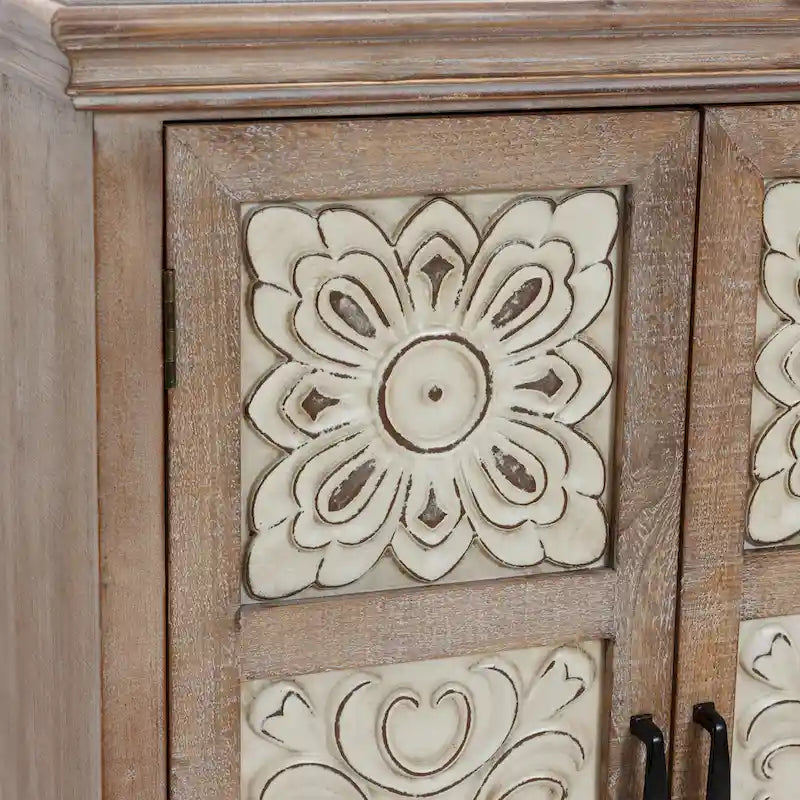 Armoire de rangement 2 portes en bois avec panneaux métalliques – Marron vieilli, style ferme