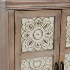 Armoire de rangement 2 portes en bois avec panneaux métalliques – Marron vieilli, style ferme