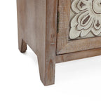 Armoire de rangement 2 portes en bois avec panneaux métalliques – Marron vieilli, style ferme
