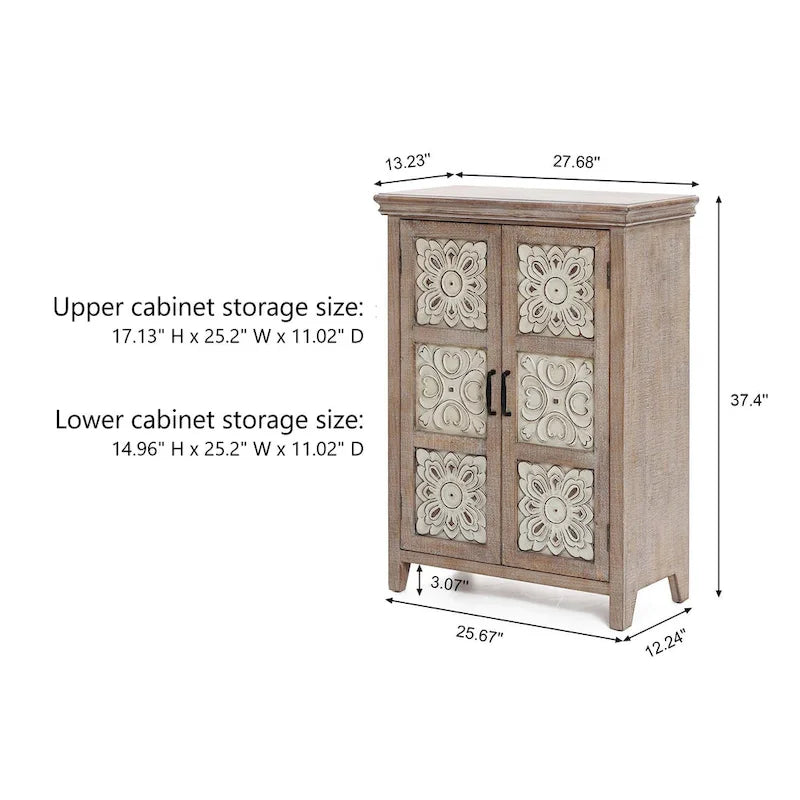 Armoire de rangement 2 portes en bois avec panneaux métalliques – Marron vieilli, style ferme