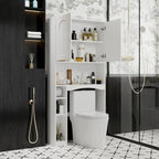 Meuble de rangement pour toilettes avec porte – Blanc, MDF, Porte moulée
