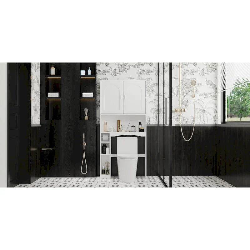 Meuble de rangement pour toilettes avec porte – Blanc, MDF, Porte moulée