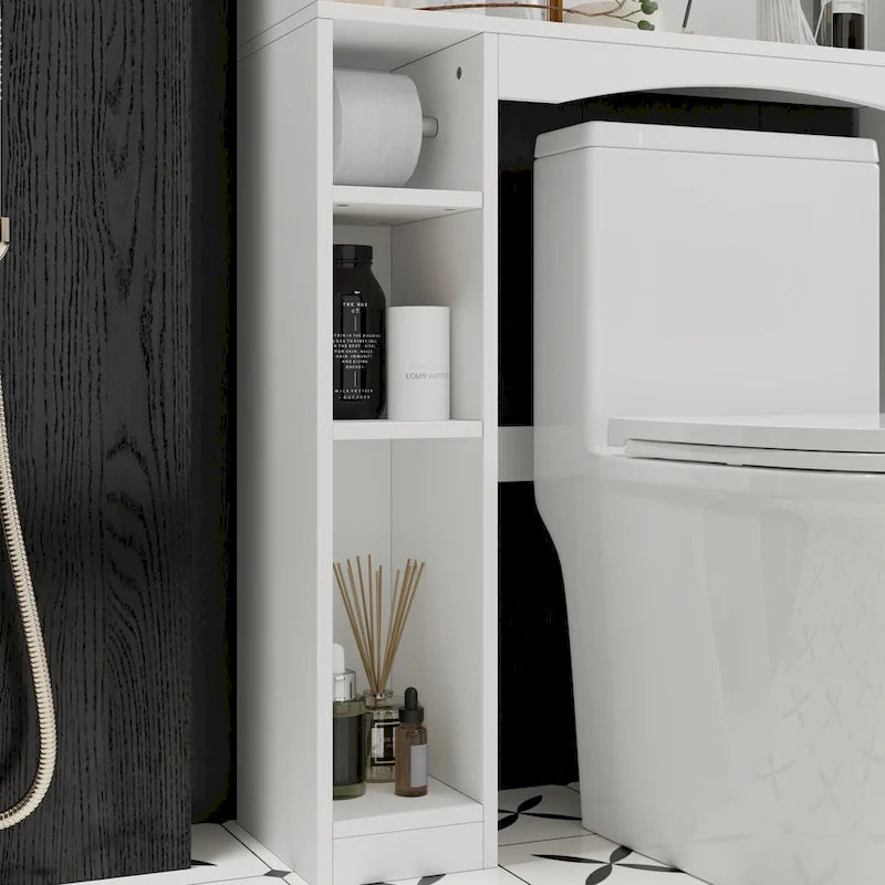Meuble de rangement pour toilettes avec porte – Blanc, MDF, Porte moulée