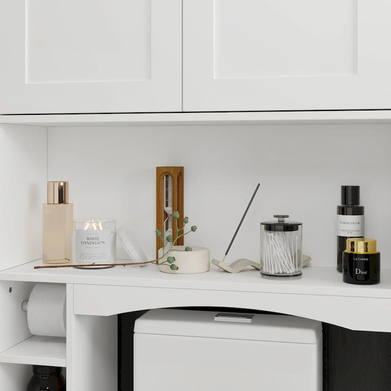 Meuble de rangement pour toilettes avec porte – Blanc, MDF, Porte moulée
