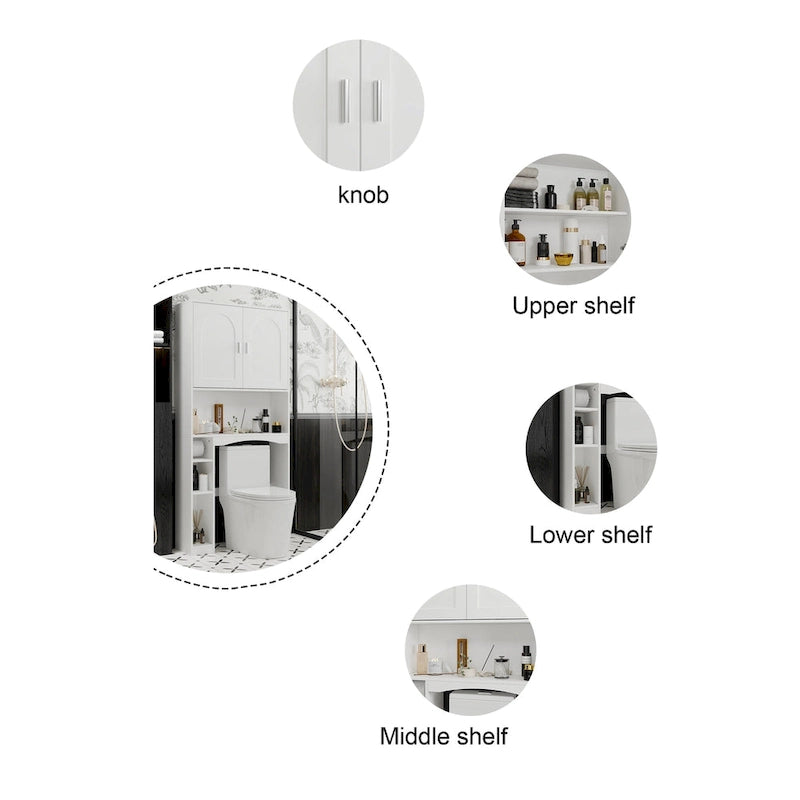Meuble de rangement pour toilettes avec porte – Blanc, MDF, Porte moulée