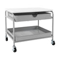 Chariot d'imprimante sous bureau avec 2 paniers métalliques et roulettes verrouillables – Blanc/Argent, Cadre en acier, 4 roulettes