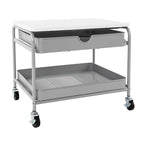 Chariot d'imprimante sous bureau avec 2 paniers métalliques et roulettes verrouillables – Blanc/Argent, Cadre en acier, 4 roulettes