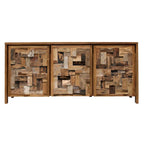 Armoire à linge 3 portes en teck massif avec étagères – Marron, finition naturelle, fabriquée à la main, intérieur/extérieur