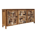 Armoire à linge 3 portes en teck massif avec étagères – Marron, finition naturelle, fabriquée à la main, intérieur/extérieur