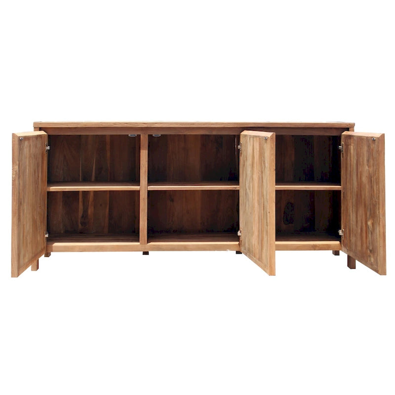 Armoire à linge 3 portes en teck massif avec étagères – Marron, finition naturelle, fabriquée à la main, intérieur/extérieur