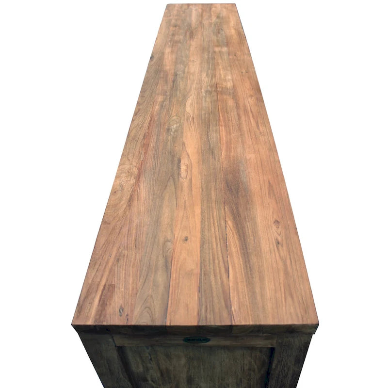 Armoire à linge 3 portes en teck massif avec étagères – Marron, finition naturelle, fabriquée à la main, intérieur/extérieur