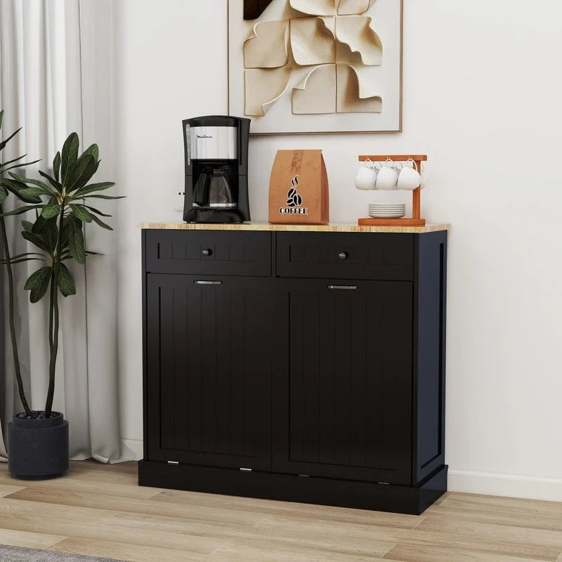 Meuble de rangement de cuisine inclinable avec 2 tiroirs – Noir, MDF