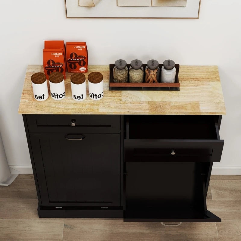 Meuble de rangement de cuisine inclinable avec 2 tiroirs – Noir, MDF