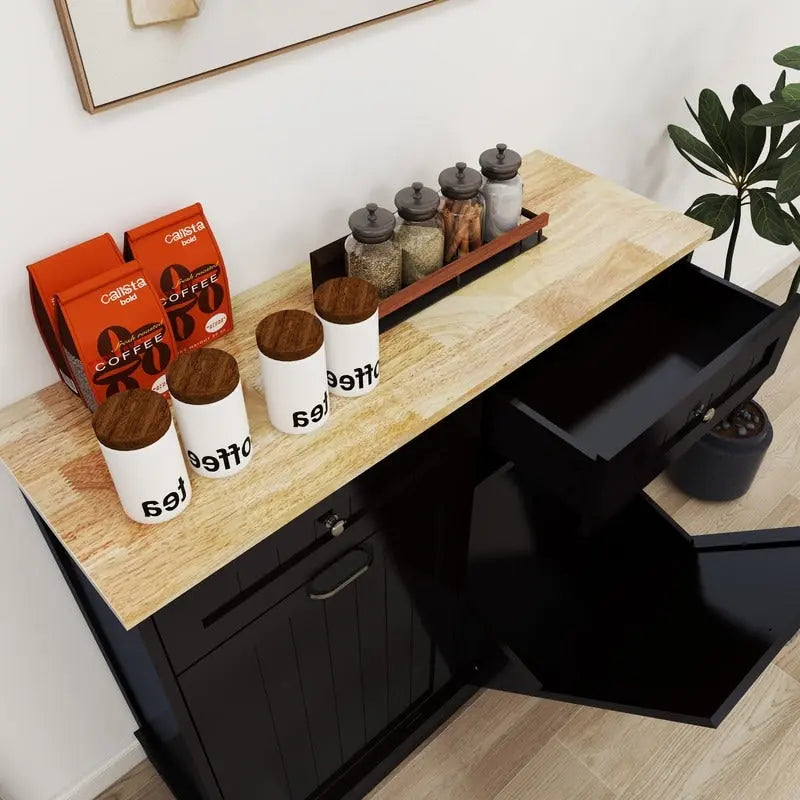 Meuble de rangement de cuisine inclinable avec 2 tiroirs – Noir, MDF