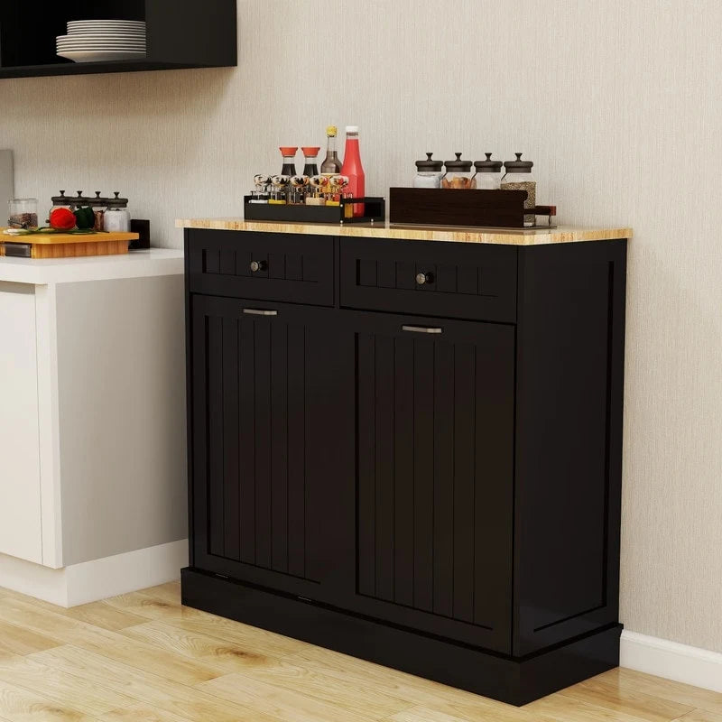 Meuble de rangement de cuisine inclinable avec 2 tiroirs – Noir, MDF