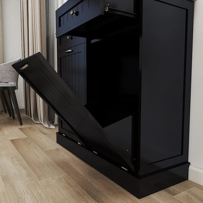 Meuble de rangement de cuisine inclinable avec 2 tiroirs – Noir, MDF