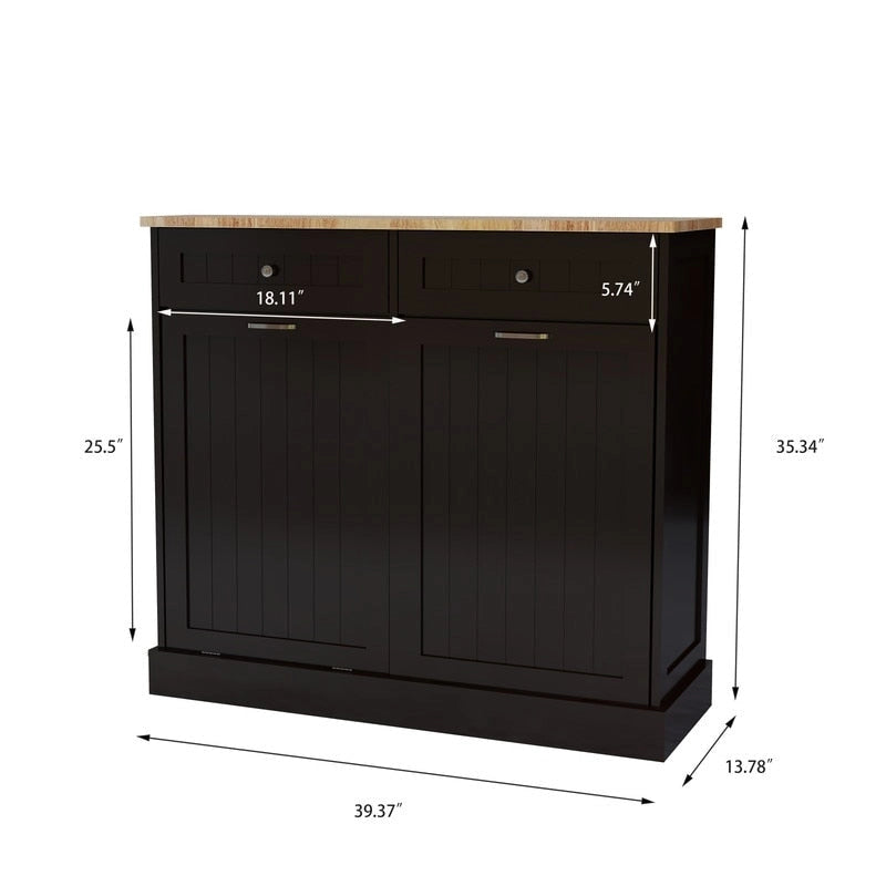 Meuble de rangement de cuisine inclinable avec 2 tiroirs – Noir, MDF
