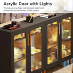 Meuble de buffet à 5 niveaux avec portes en acrylique et éclairage LED – Blanc, MDF, pieds en métal, télécommande