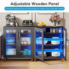Meuble de buffet à 5 niveaux avec portes en acrylique et éclairage LED – Blanc, MDF, pieds en métal, télécommande