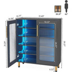 Meuble de buffet à 5 niveaux avec portes en acrylique et éclairage LED – Blanc, MDF, pieds en métal, télécommande
