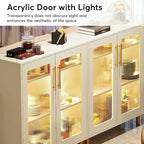 Meuble de buffet à 5 niveaux avec portes en acrylique et éclairage LED – Blanc, MDF, pieds en métal, télécommande