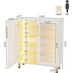 Meuble de buffet à 5 niveaux avec portes en acrylique et éclairage LED – Blanc, MDF, pieds en métal, télécommande