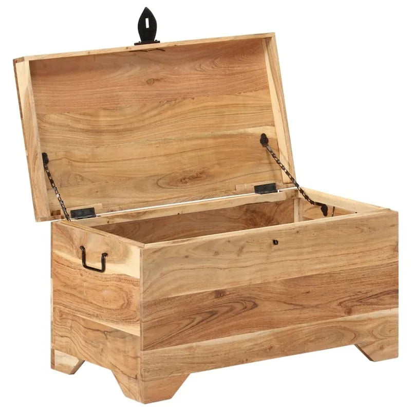 Coffre de rangement en bois d'acacia massif – Marron, finition naturelle, multifonctionnel