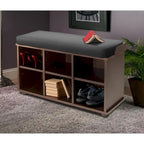 Banc de rangement 6 cubes avec coussin en tissu – Espresso / Noir, Bois massif, 1 place assise