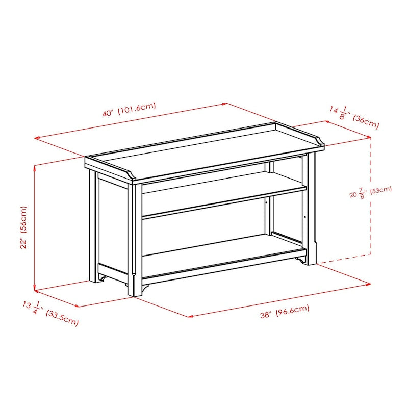 Banc de rangement avec 3 paniers pliables et étagère ouverte – Noyer et noir, bois massif, 1 place