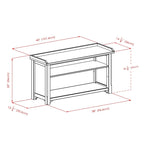 Banc de rangement avec 3 paniers pliables et étagère ouverte – Noyer et noir, bois massif, 1 place