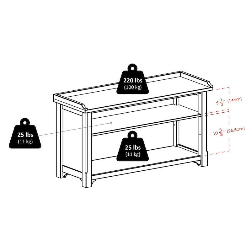Banc de rangement avec 3 paniers pliables et étagère ouverte – Noyer et noir, bois massif, 1 place