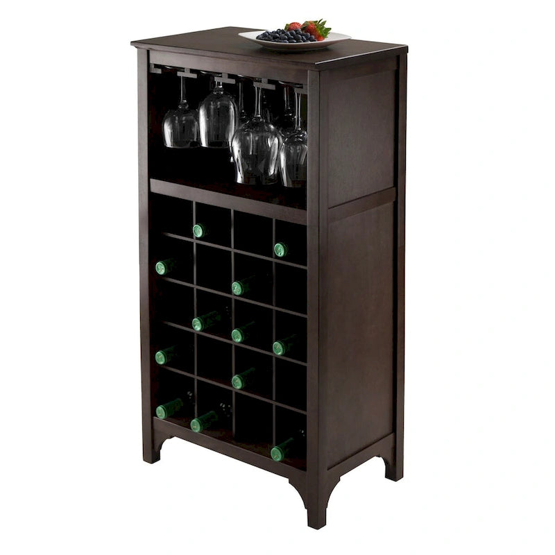 Cave à vin 20 bouteilles avec porte-verres – Expresso, bois massif et composite, modulaire