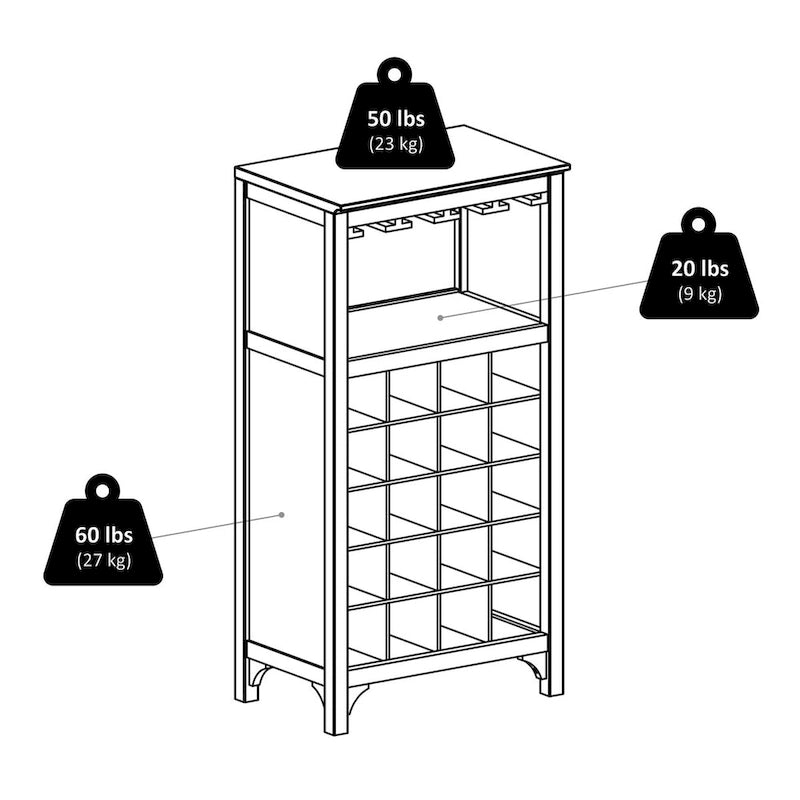 Cave à vin 20 bouteilles avec porte-verres – Expresso, bois massif et composite, modulaire