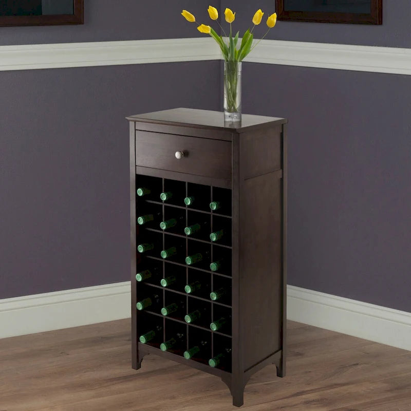Cave à vin 20 bouteilles avec porte-verres – Expresso, bois massif et composite, modulaire