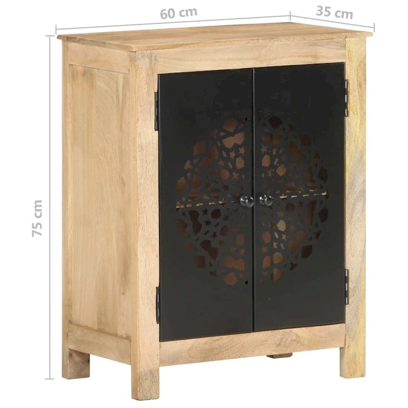 Bahut 2 portes en bois de manguier massif – Marron, finition naturelle, portes en acier thermolaqué