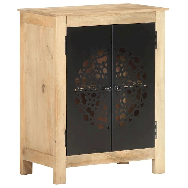 Bahut 2 portes en bois de manguier massif – Marron, finition naturelle, portes en acier thermolaqué