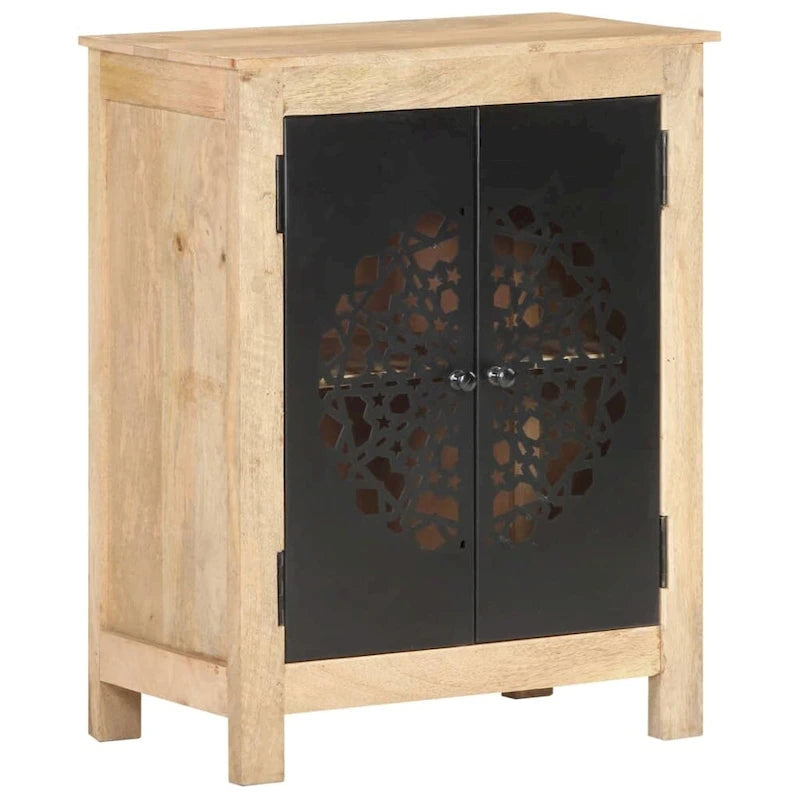 Bahut 2 portes en bois de manguier massif – Marron, finition naturelle, portes en acier thermolaqué