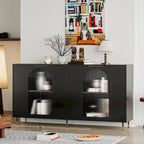 Meuble d'appoint à portes en verre cannelé – Noir, MDF, Style minimaliste